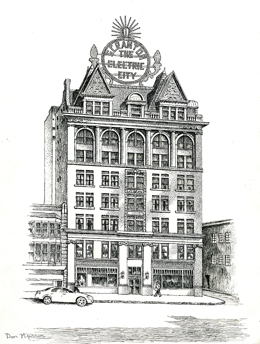 Don Murray, Electric City Building, pen and ink, 2009